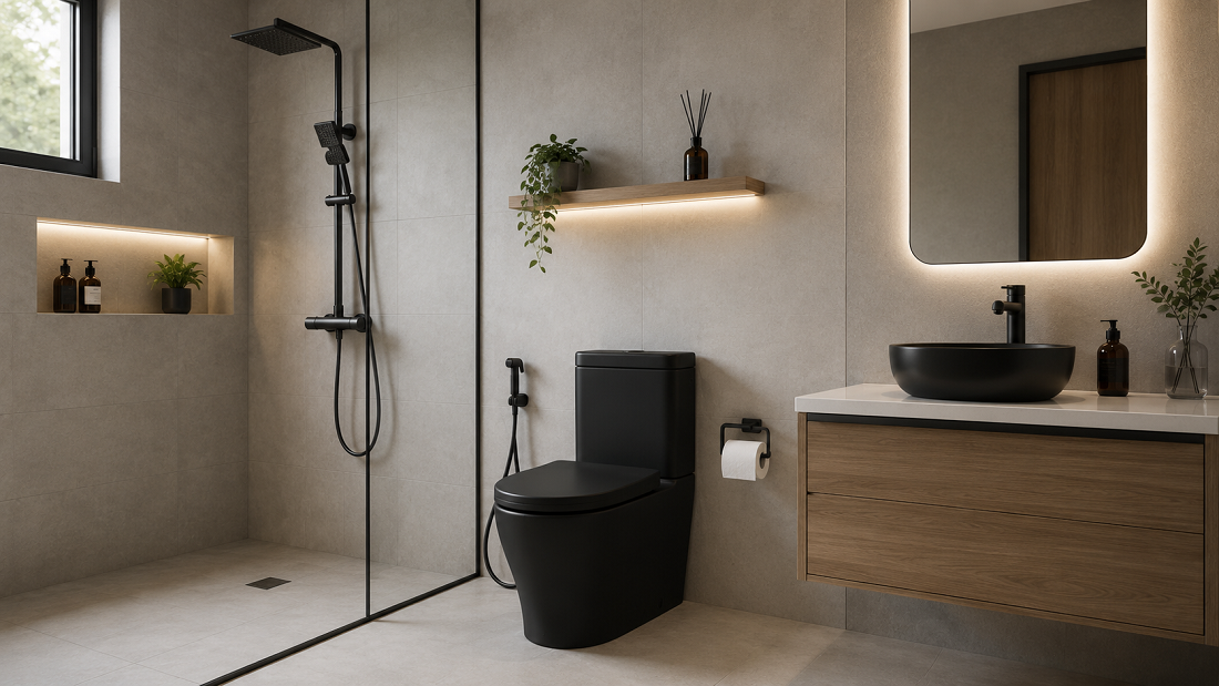BLACKWHITE ROMEO One-Piece Toilet Matte Black, Pilihan Elegan untuk Kamar Mandi Modern
